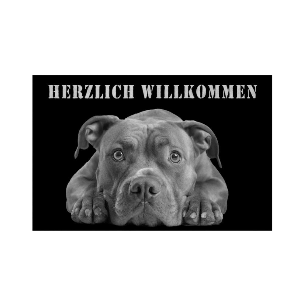 Fußmatte "Pit Bull - Herzlich Willkommen" Weiß – hunde-shirt.de