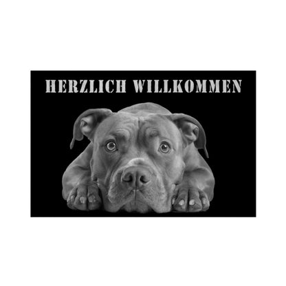 Fußmatte "Pit Bull - Herzlich Willkommen" Weiß – hunde-shirt.de