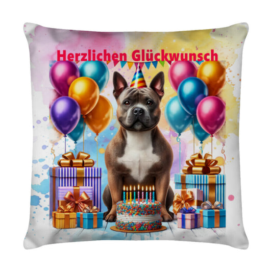 Kissen "Pocket Bully - Glückwunsch II" Weiß – hunde-shirt.de