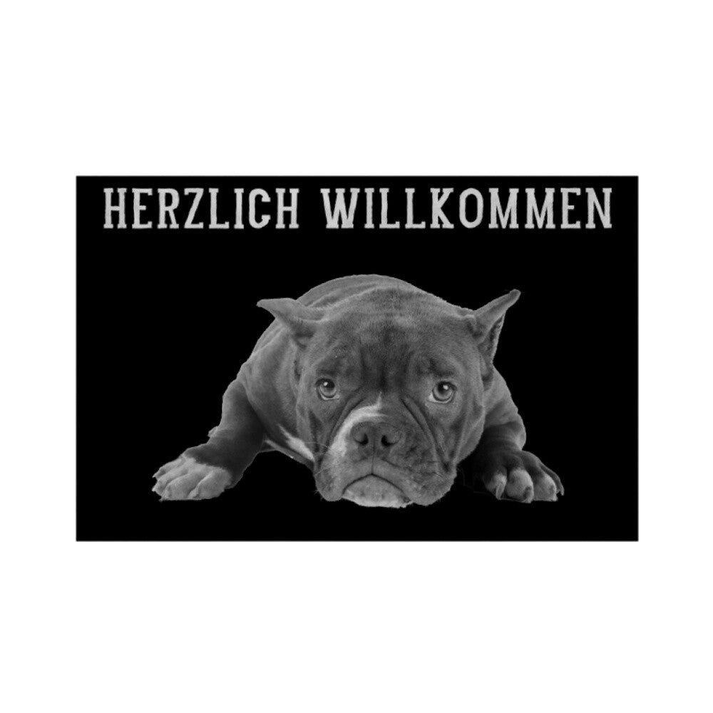 Fußmatte "Pocket Bully - Herzlich Willkommen" Weiß – hunde-shirt.de