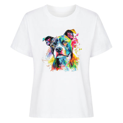 Premium Damen-Shirt "Pocket Bully - Paint" Weiß – hunde-shirt.de