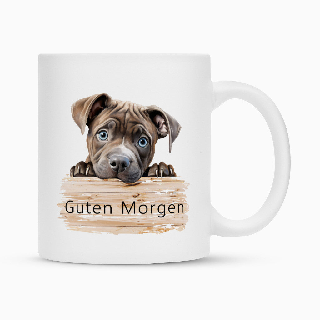 Tasse "Pocket Bully - Guten Morgen" Weiß – hunde-shirt.de