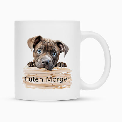 Tasse "Pocket Bully - Guten Morgen" Weiß – hunde-shirt.de