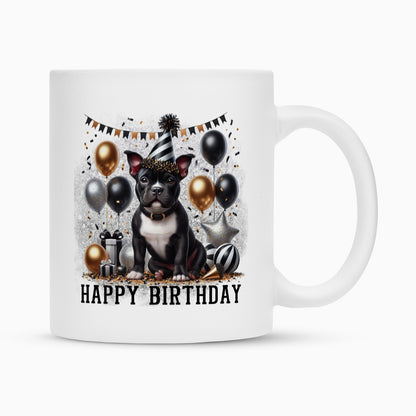 Tasse "Pocket Bully - Happy Birthday" Weiß – hunde-shirt.de