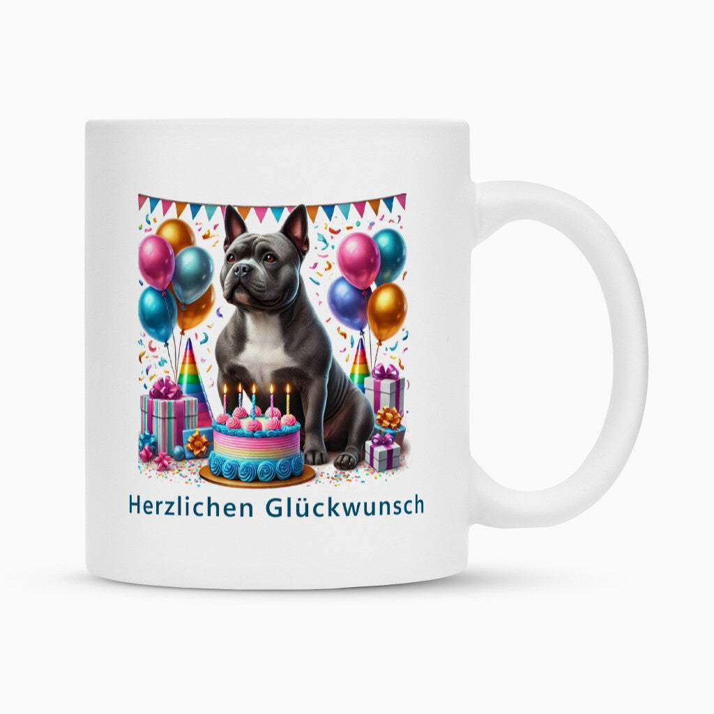 Tasse "Pocket Bully - Glückwunsch" Weiß – hunde-shirt.de