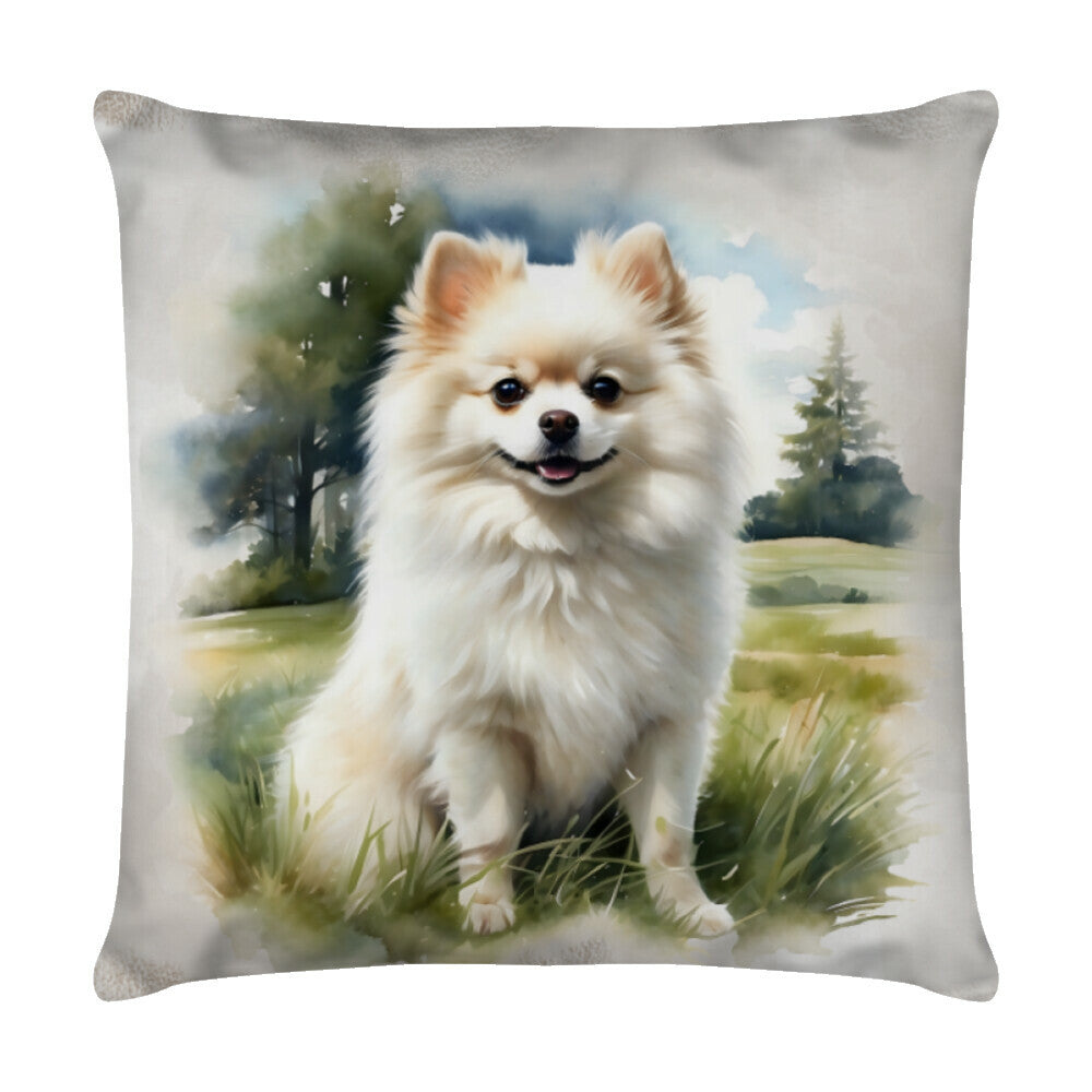 Kissen "Pomeranian - Natur II" Weiß – hunde-shirt.de