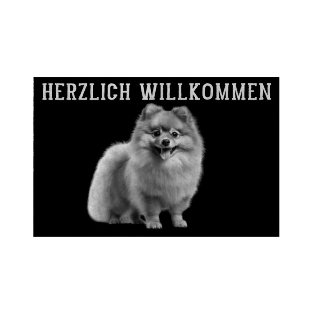 Fußmatte "Pomeranian - HERZLICH WILLKOMMEN" Weiß – hunde-shirt.de