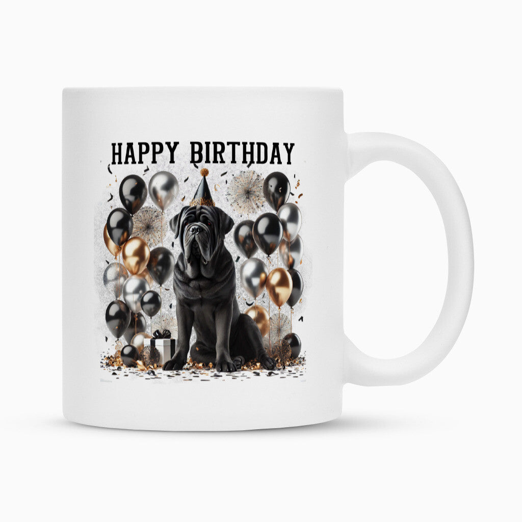 Tasse "Mastino - Happy Birthday" Weiß – hunde-shirt.de