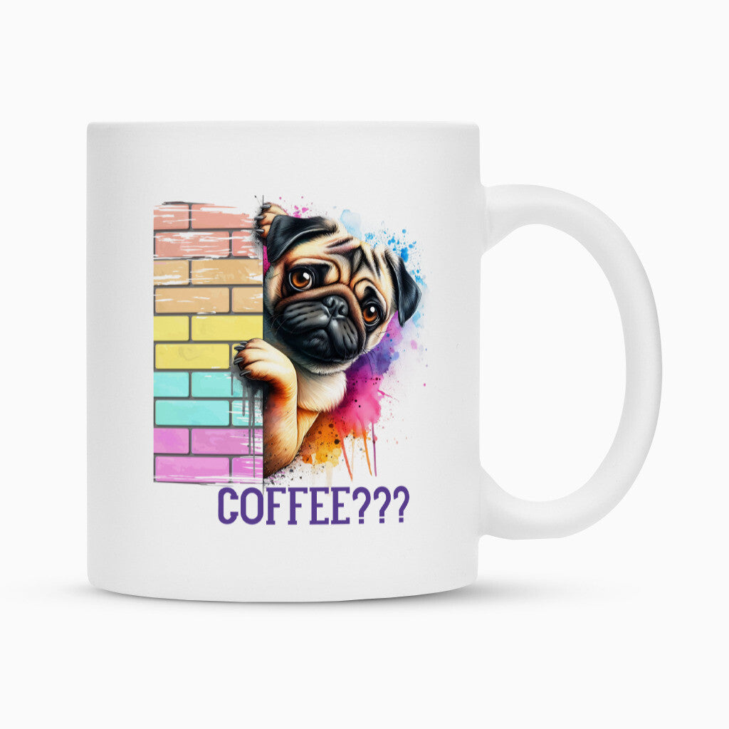 Tasse "Mops - Coffee???" Weiß – hunde-shirt.de