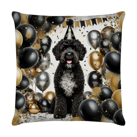 Kissen "Portugiesischer Wasserhund - Geburtstag II" Weiß – hunde-shirt.de