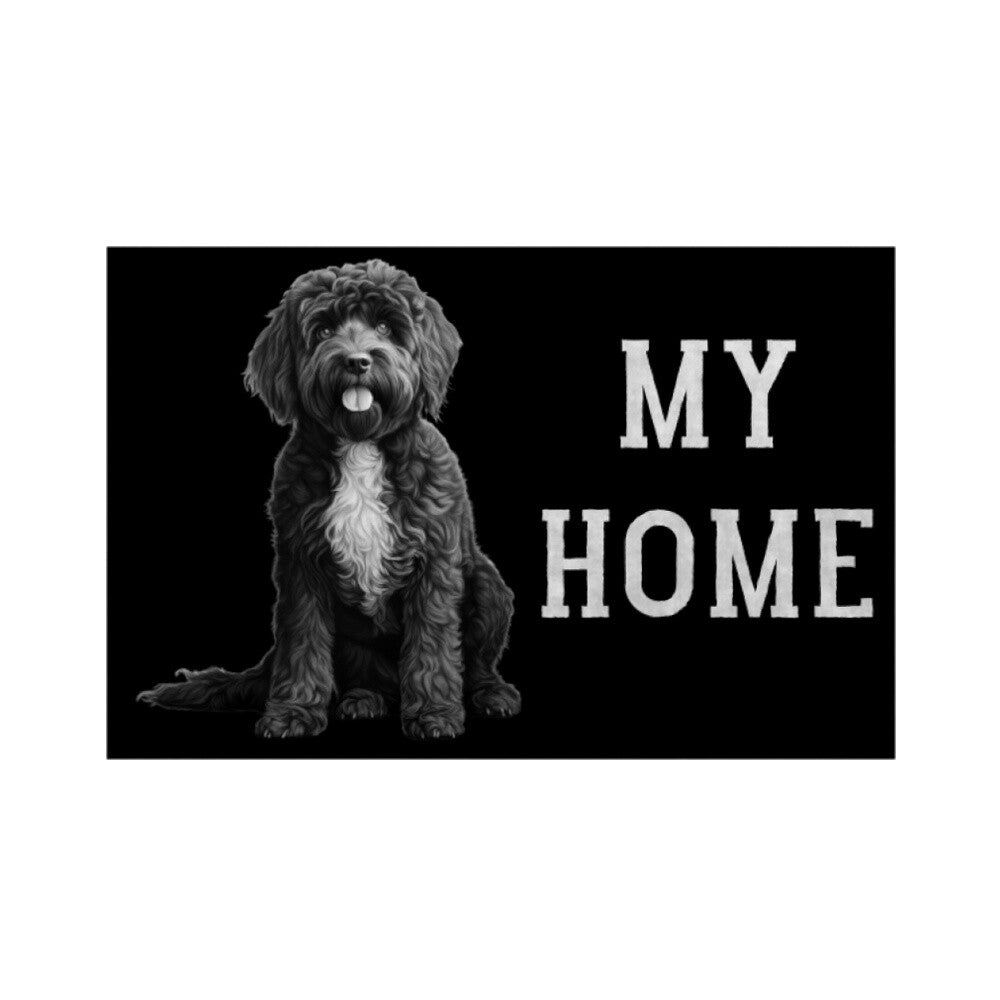 Fußmatte "Portugiesischer Wasserhund - MY HOME" Weiß – hunde-shirt.de