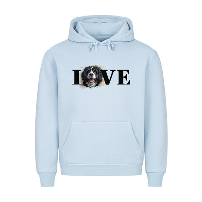Premium Hoodie "Portugiesischer Wasserhund - LOVE" Babyblau – hunde-shirt.de