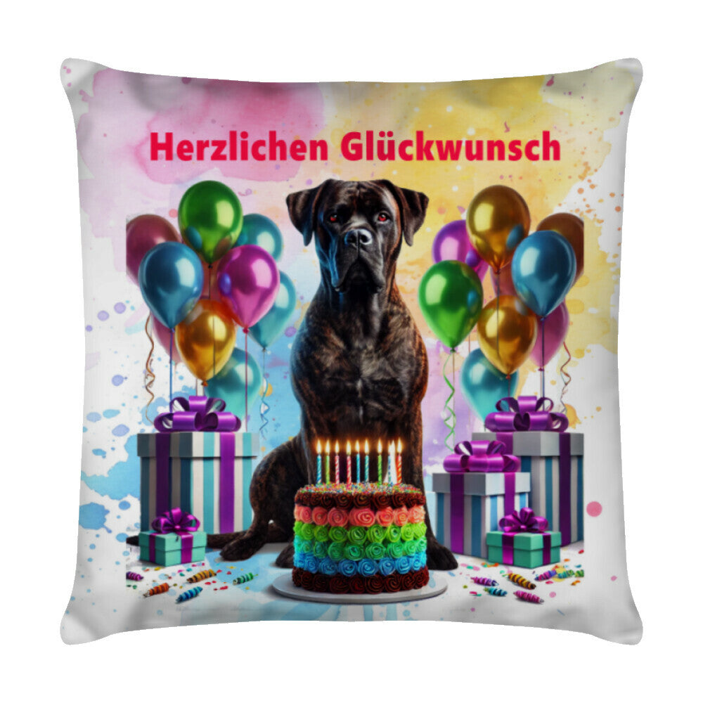 Kissen "Presa Canario - Glückwunsch" Weiß – hunde-shirt.de