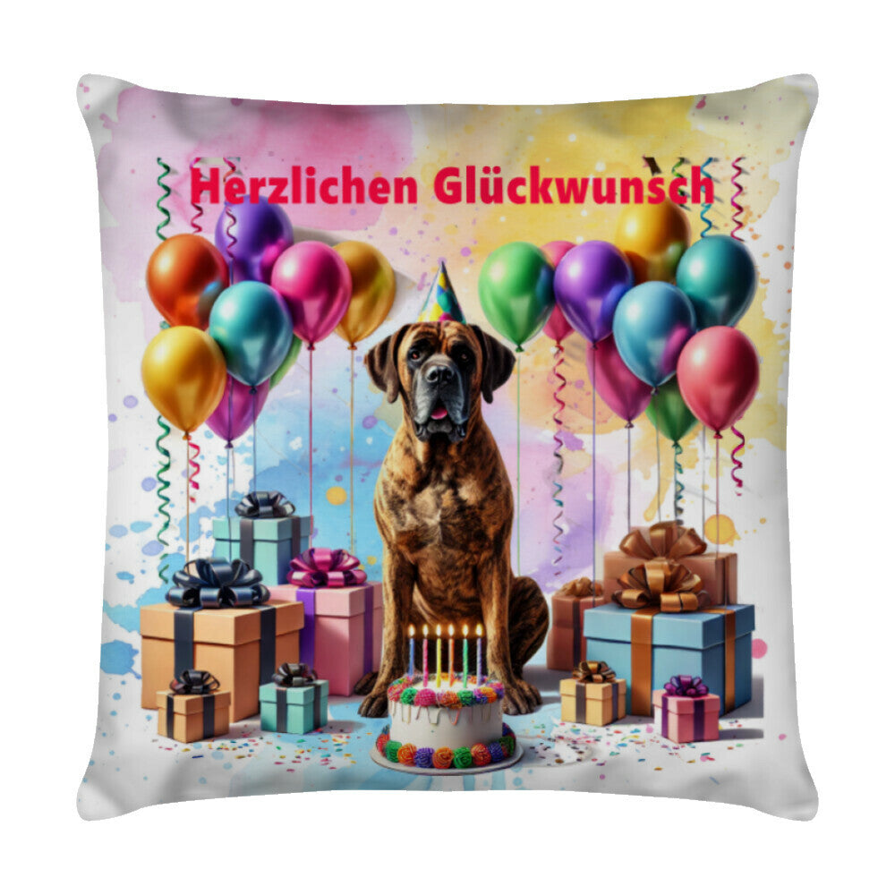 Kissen "Presa Canario - Glückwunsch II" Weiß – hunde-shirt.de