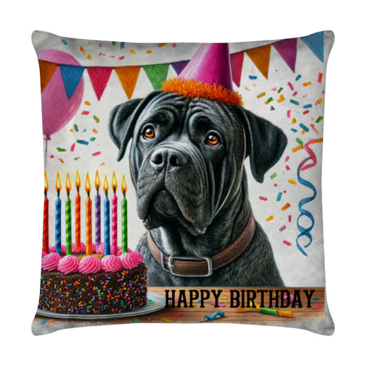 Kissen "Presa Canario - Happy Birthday" Weiß – hunde-shirt.de