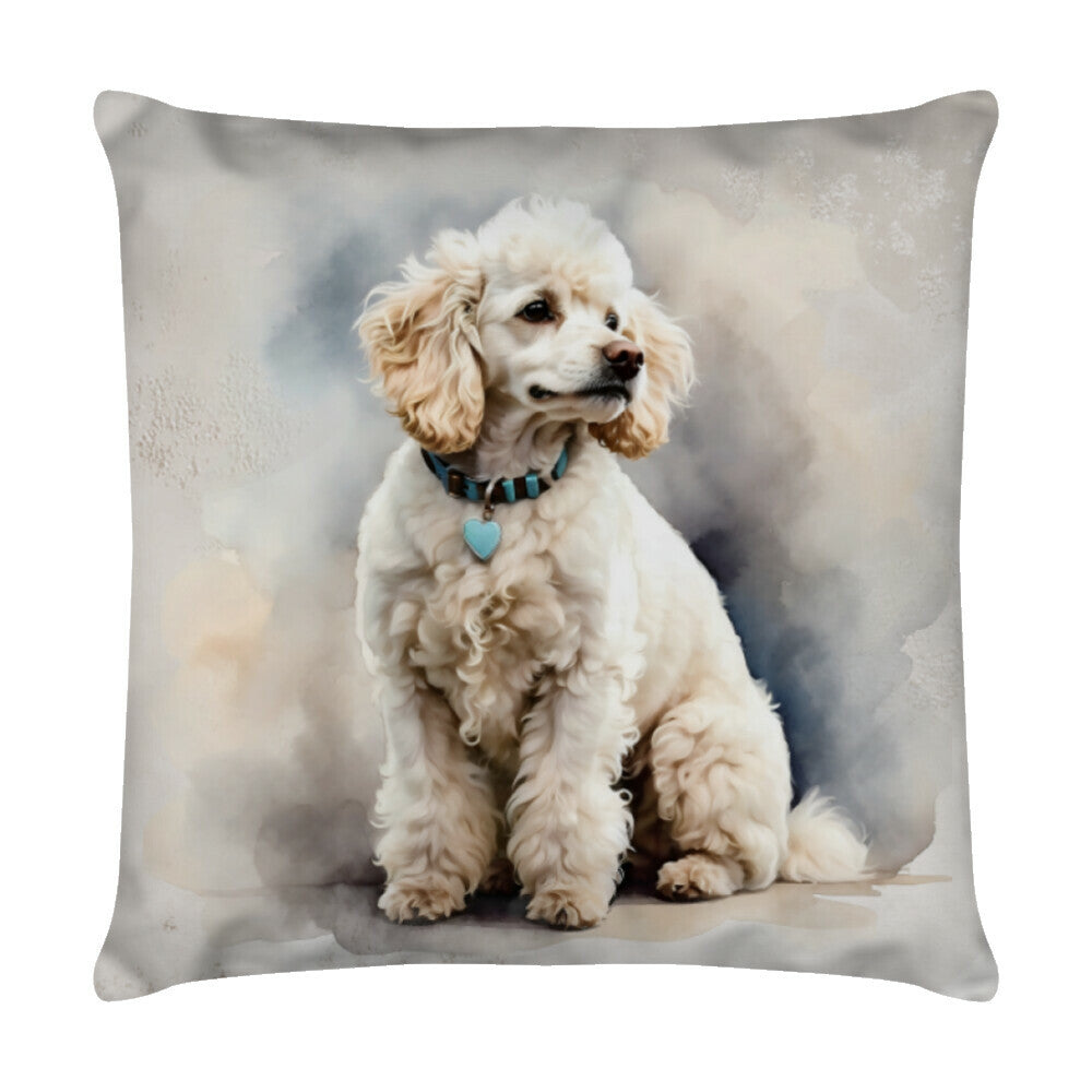 Kissen "Pudel - Sitz!" Weiß – hunde-shirt.de