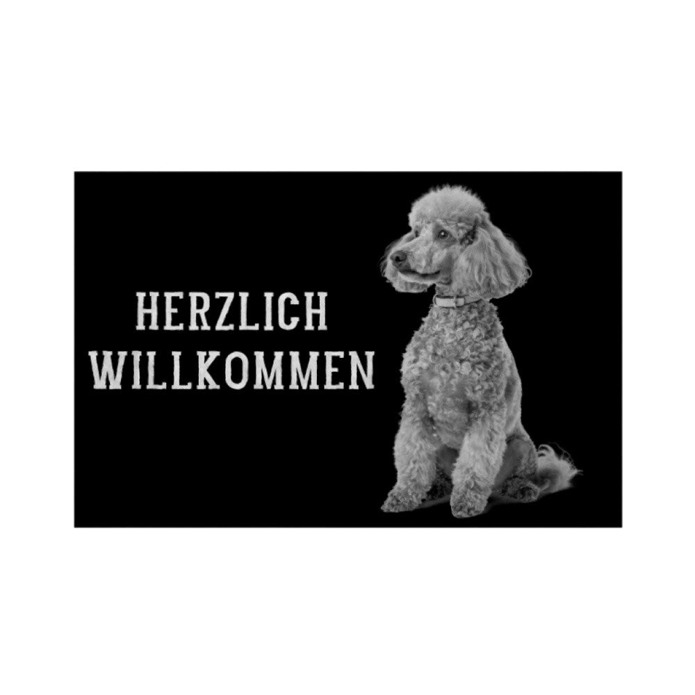 Fußmatte "Pudel - Herzlich Willkommen" Weiß – hunde-shirt.de