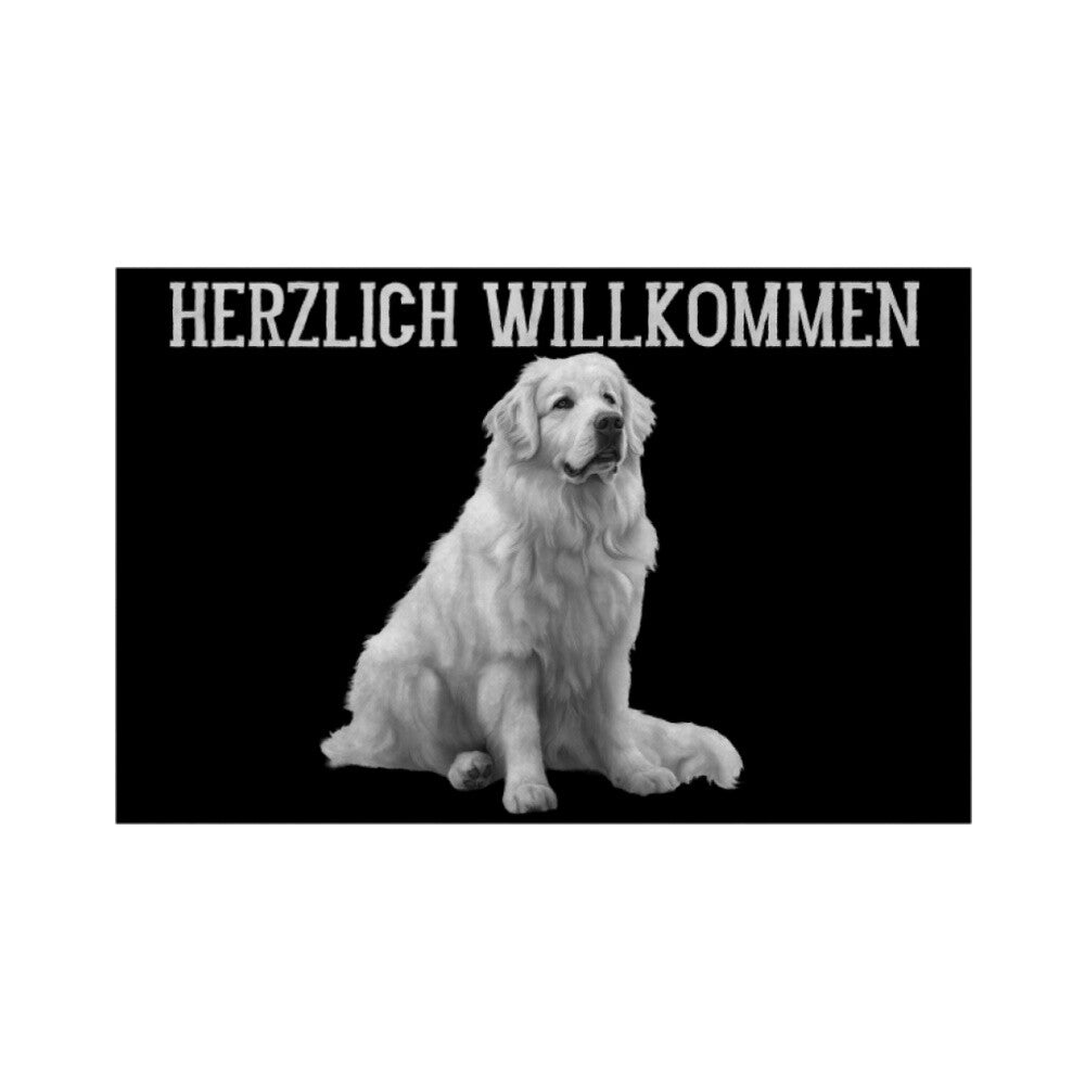 Fußmatte "Patou - Herzlich Willkommen" Weiß – hunde-shirt.de