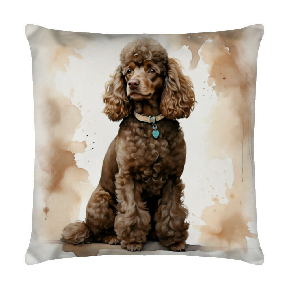 Kissen "Pudel - Portrait braun" Weiß – hunde-shirt.de