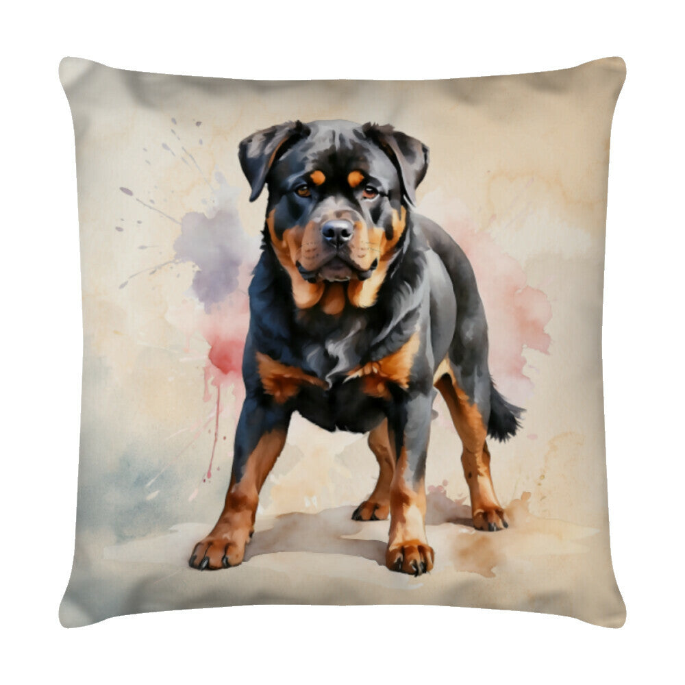 Kissen "Rottweiler - Aufpassen" Weiß – hunde-shirt.de