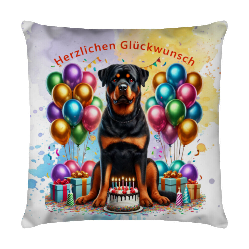 Kissen "Rottweiler - Glückwunsch" Weiß – hunde-shirt.de