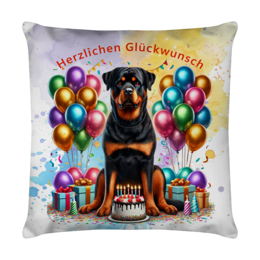 Kissen "Rottweiler - Glückwunsch" Weiß – hunde-shirt.de