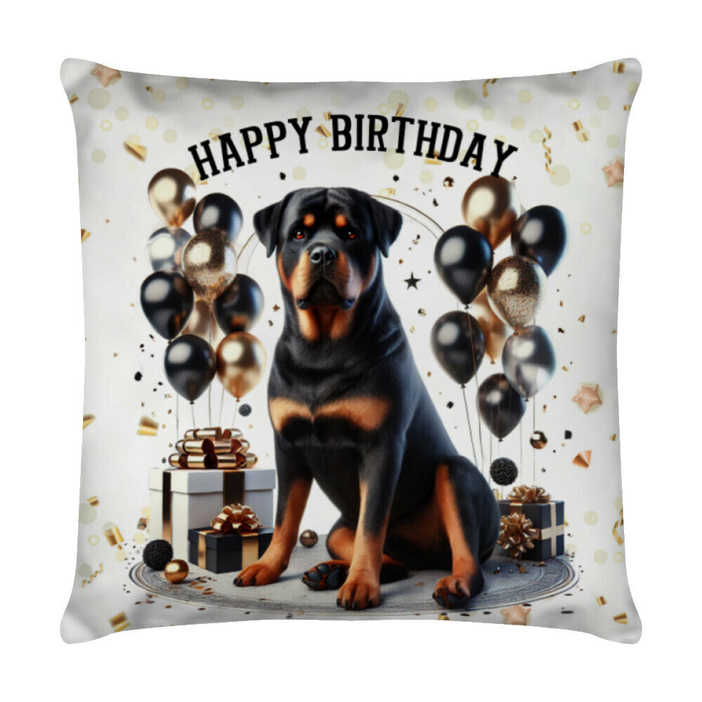 Kissen "Rottweiler - Happy Birthday" Weiß – hunde-shirt.de
