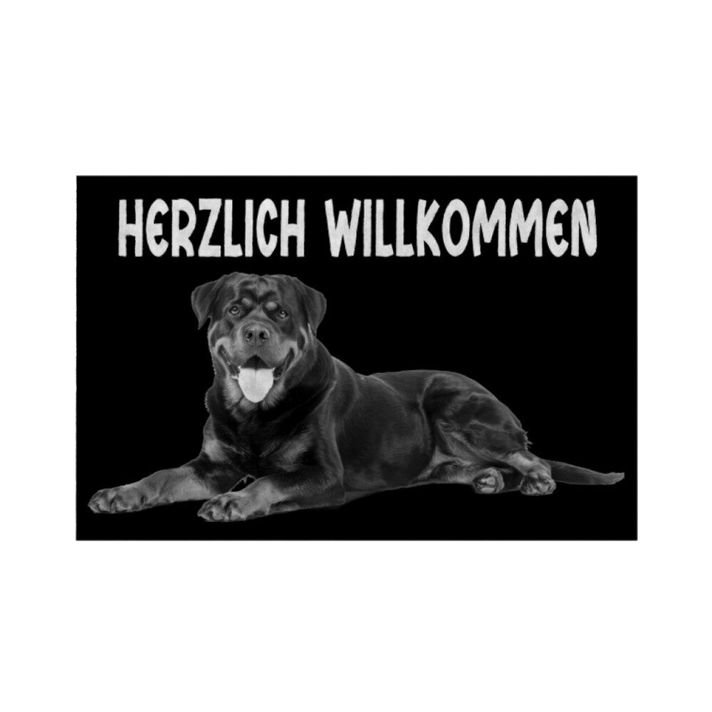Fußmatte "Rottweiler - Herzlich Willkommen" Weiß – hunde-shirt.de