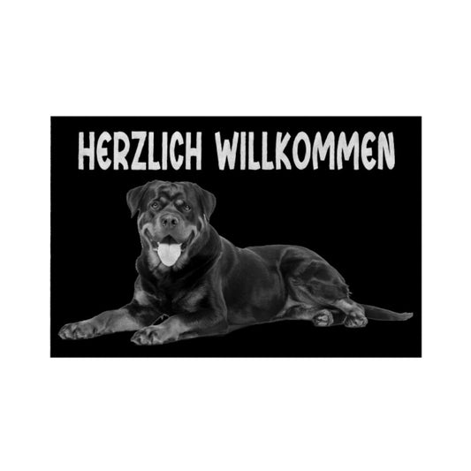 Fußmatte "Rottweiler - Herzlich Willkommen" Weiß – hunde-shirt.de