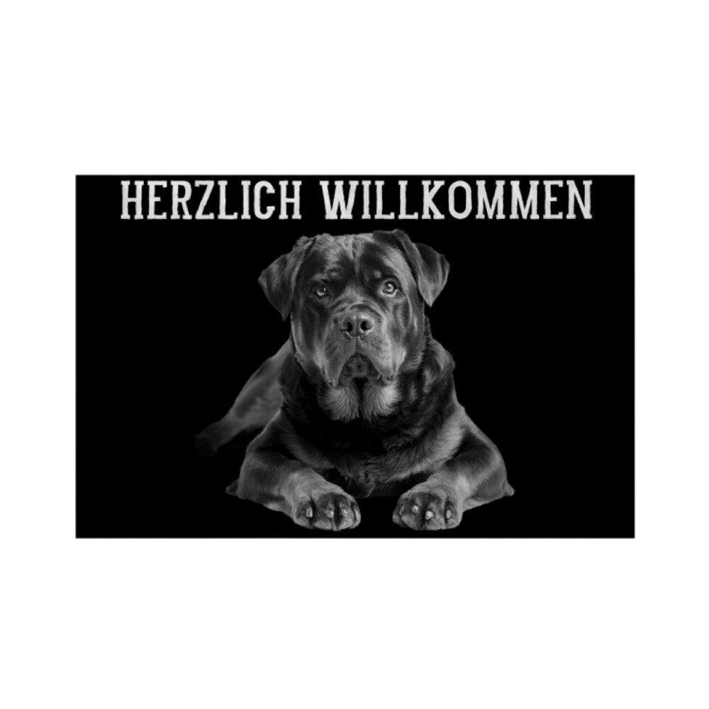 Fußmatte "Rottweiler - Herzlich Willkommen II" Weiß – hunde-shirt.de