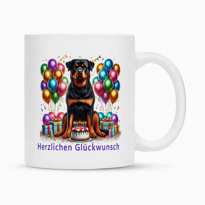 Tasse "Rottweiler - Herzlichen Glückwunsch" Weiß – hunde-shirt.de