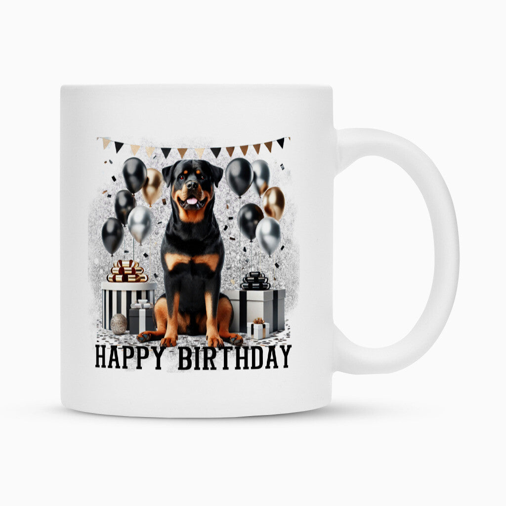 Tasse "Rottweiler - Happy Birthday" Weiß – hunde-shirt.de