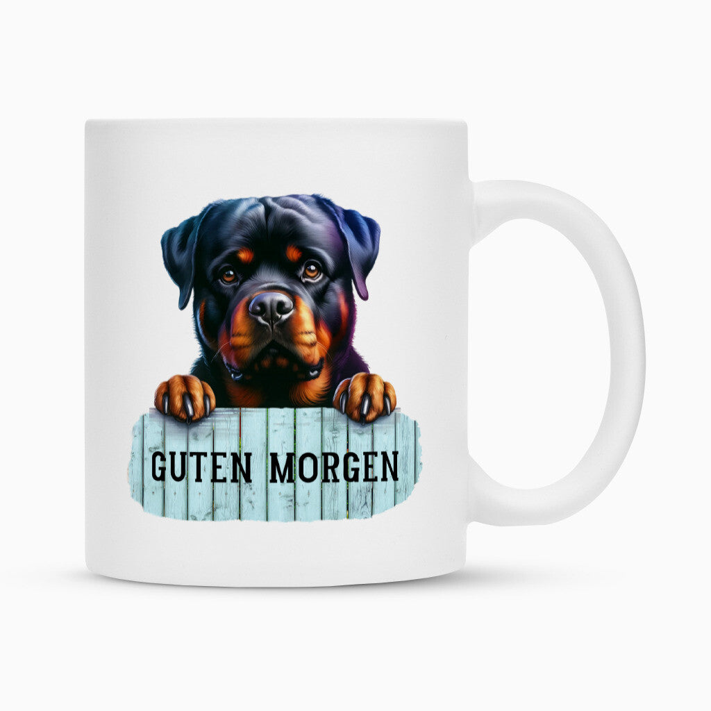 Tasse "Rottweiler - Guten Morgen" Weiß – hunde-shirt.de