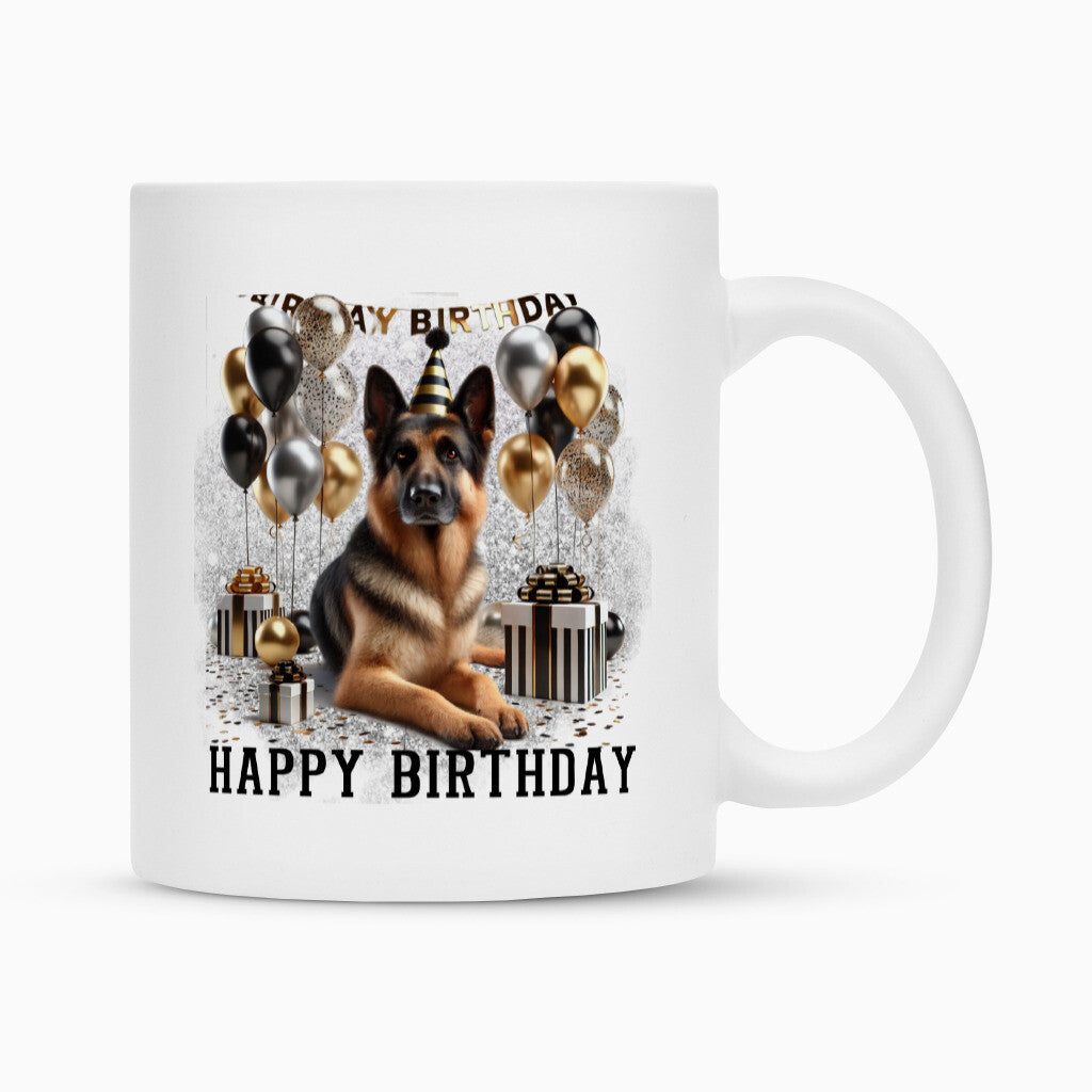 Tasse "Schäferhund - Happy Birthday" Weiß – hunde-shirt.de