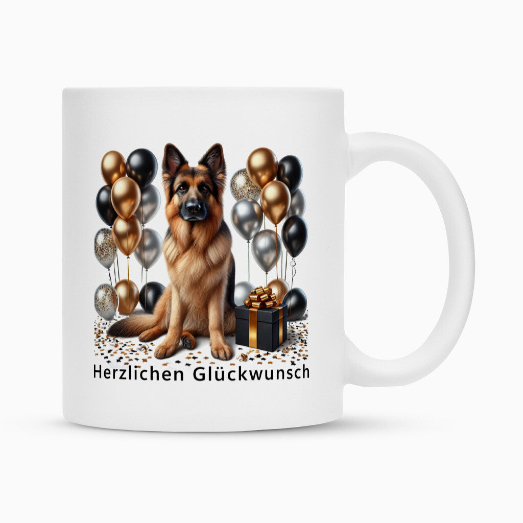 Tasse "Schäferhund - Glückwunsch" Weiß – hunde-shirt.de
