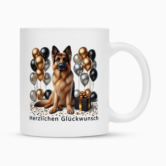 Tasse "Schäferhund - Glückwunsch" Weiß – hunde-shirt.de