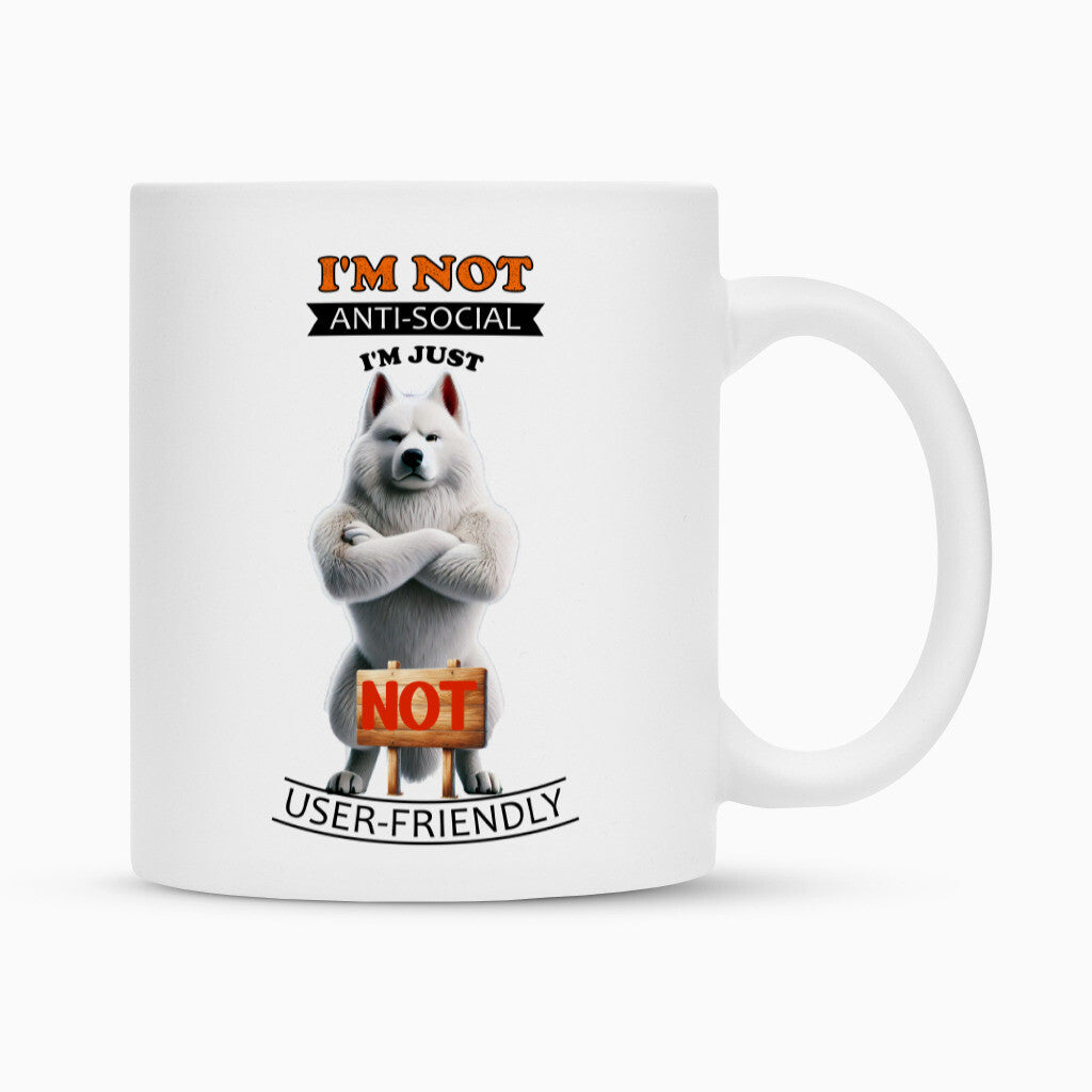 Tasse "Weißer Schäferhund - Anti-Social" Weiß – hunde-shirt.de