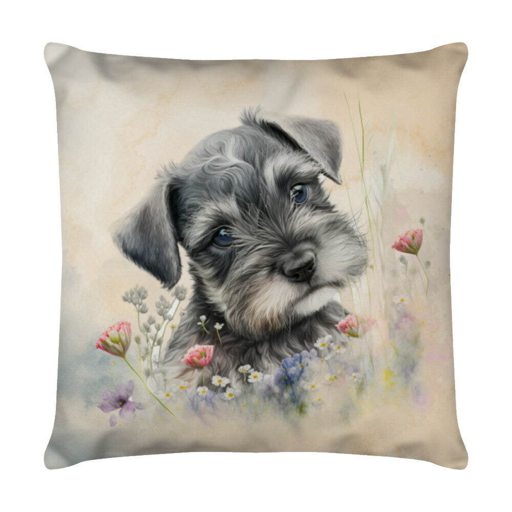 Kissen "Schnauzer - Puppy Flowers" Weiß – hunde-shirt.de