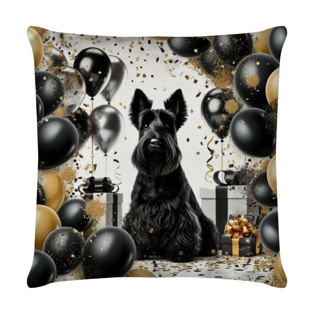 Kissen "Scottish Terrier - Geburtstag" Weiß – hunde-shirt.de