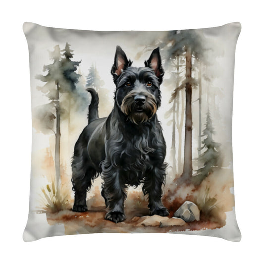 Kissen "Scottish Terrier - Waldspaziergang" Weiß – hunde-shirt.de