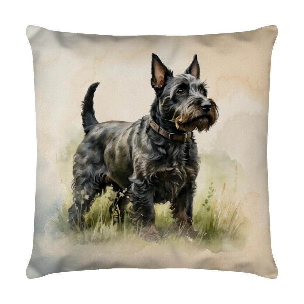 Kissen "Scottish Terrier - Wiese" Weiß – hunde-shirt.de
