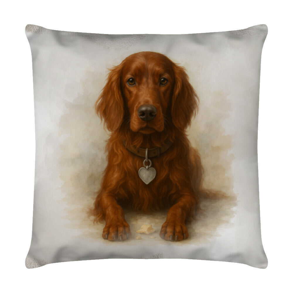 Kissen "Irish Setter - Beobachten!" Weiß – hunde-shirt.de