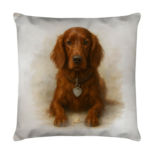 Kissen "Irish Setter - Beobachten!" Weiß – hunde-shirt.de