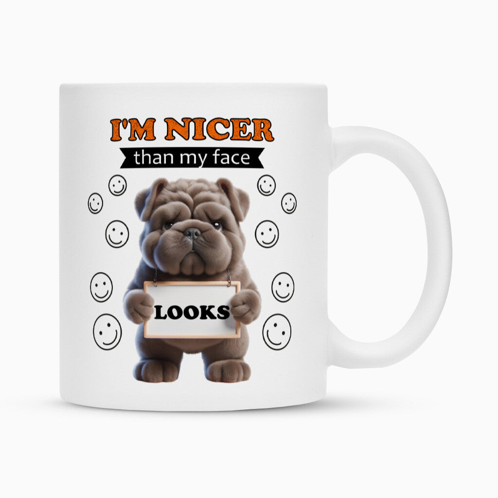 Tasse "Shar Pei - I´m nicer..." Weiß – hunde-shirt.de