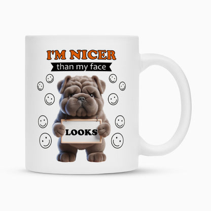 Tasse "Shar Pei - I´m nicer..." Weiß – hunde-shirt.de