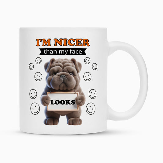Tasse "Shar Pei - I´m nicer..." Weiß – hunde-shirt.de