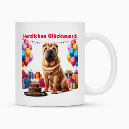 Tasse "Shar Pei - Herzlichen Glückwunsch" Weiß – hunde-shirt.de