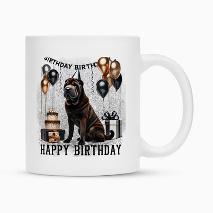 Tasse "Shar Pei - Happy Birthday" Weiß – hunde-shirt.de