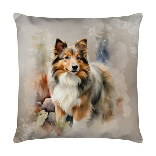 Kissen "Sheltie - Waldspaziergang" Weiß – hunde-shirt.de