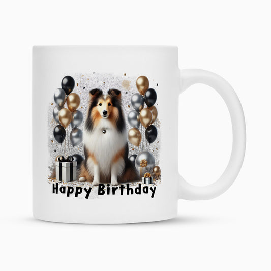 Tasse "Sheltie - Happy Birthday" Weiß – hunde-shirt.de